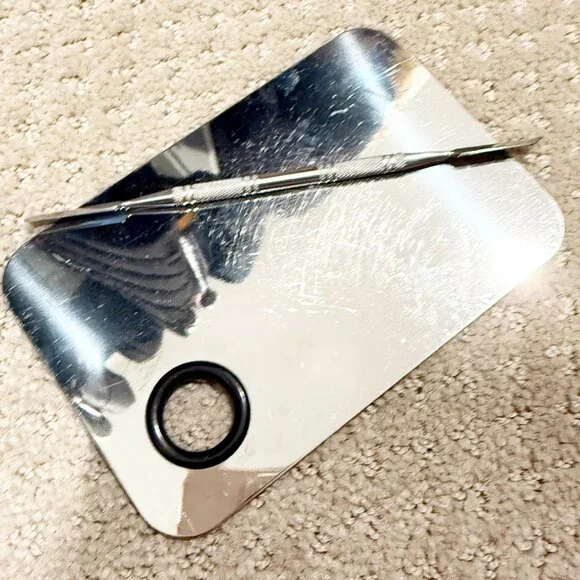 Stainless Steel Square Pro Ladies Makeup Board Cosmetic Palette w Spatula Tool - Picture 2 of 5